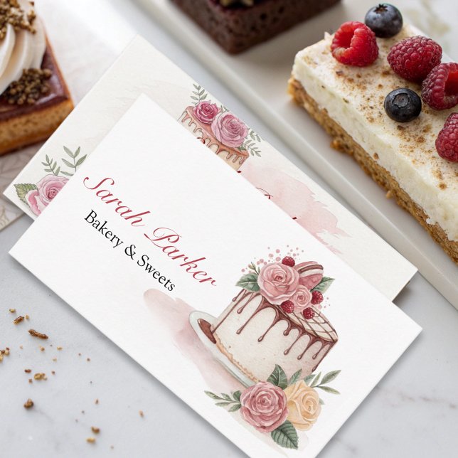 Custom Cakes Bakery pastry watercolor  Business Card (Creator Uploaded)