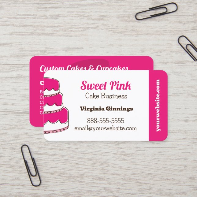 Custom Cakes Pink Bakery Menu Flavors Business Card (Front/Back In Situ)