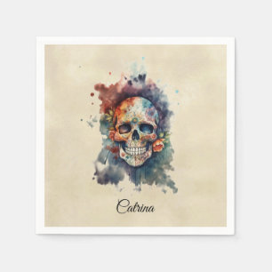 Custom Calavera Hermosa Day of the Dead Skull Napkin