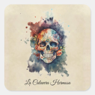 Custom Calavera Hermosa Day of the Dead Skull Square Sticker