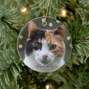 Custom Calico Cat Photo Personalised Ceramic Tree Decoration