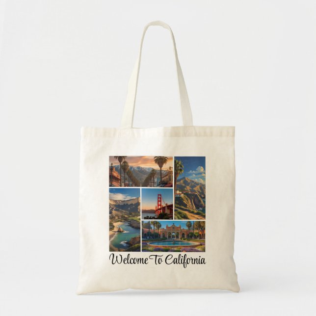 Custom California City Landmarks Photo Collage Tote Bag (Front)