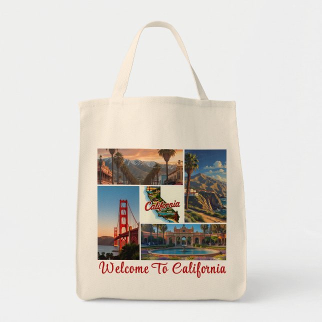Custom California City Landmarks Photo Collage Tote Bag (Front)