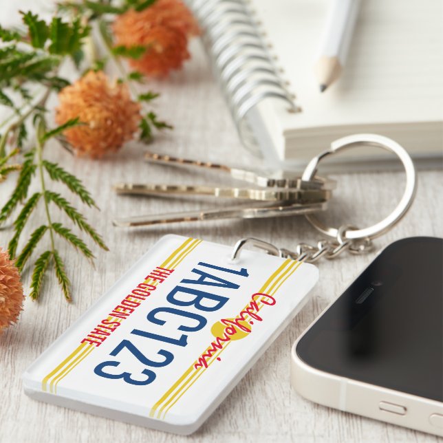 Custom California license plate retro style Key Ring (Front Right)