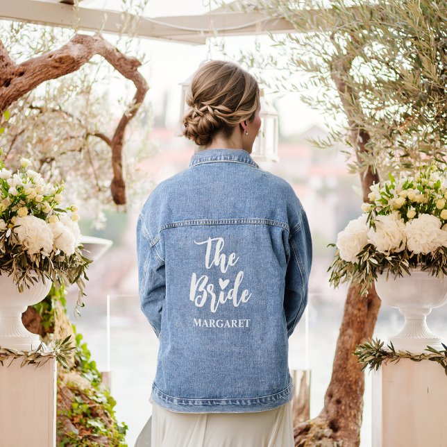 Custom Calligraphy Heart the Bride Name Wedding Denim Jacket (Creator Uploaded)
