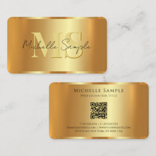 Custom Calligraphy Name QR Code Gold Monogram Business Card