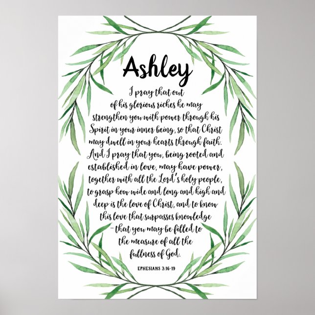 Custom Calligraphy Prayer Poster, Eph. 3:16-19 Poster (Front)