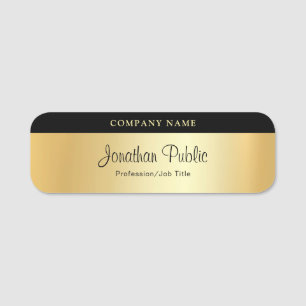 Custom Calligraphy Script Modern Elegant Glam Gold Name Tag