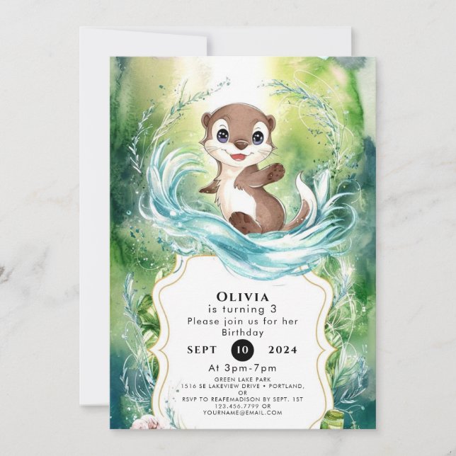 Custom Calm Otter Birthday Invitation (Front)