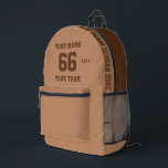 Custom Camel Name, Number, Team Sport Printed Backpack<br><div class="desc">Create your own custom camel Sport Football Style Printed Backpack with Name, Number, Team Name, Slogan and Year. Personalise this simple classic Printed Backpack template with your custom message, name, team name and year. Easily personalise it for a cool sport keepsake. Create your unique personalised gift for coach, boy's birthday,...</div>