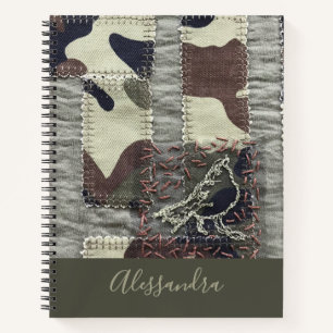 Custom Camo Bird Patchwork Look Nature Olive Brown Notebook