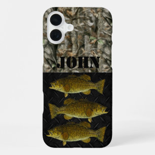 Custom Camo Rustic Smallmouth Bass Name Fishing iPhone 16 Plus Case