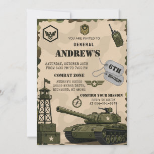 Custom Camo Tank Birthday Party Invitation