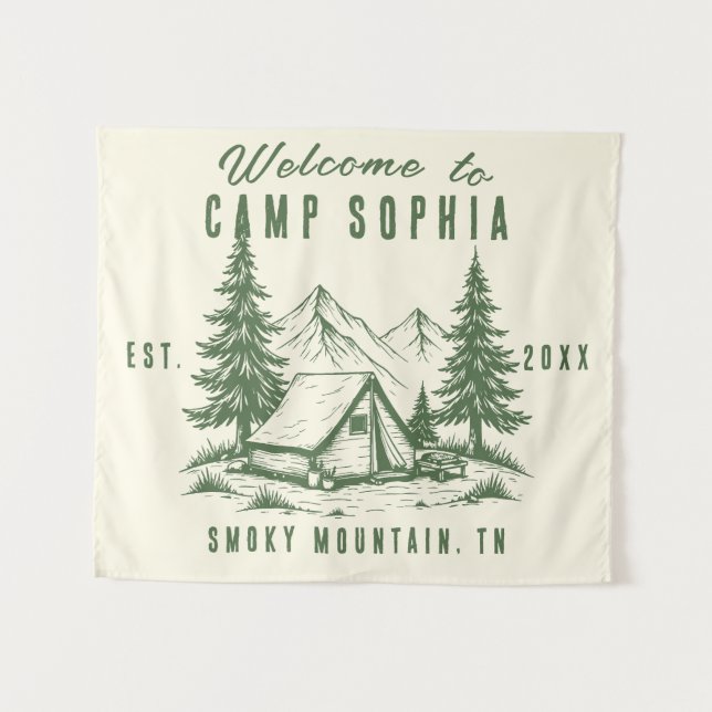 Custom Camp Bach Tapestry – Rustic Cabin Mountain  (Front (Horizontal))
