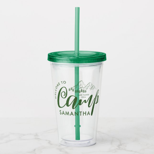 Custom Camp Bachelorette Party Modern Rustic Acrylic Tumbler (Front)