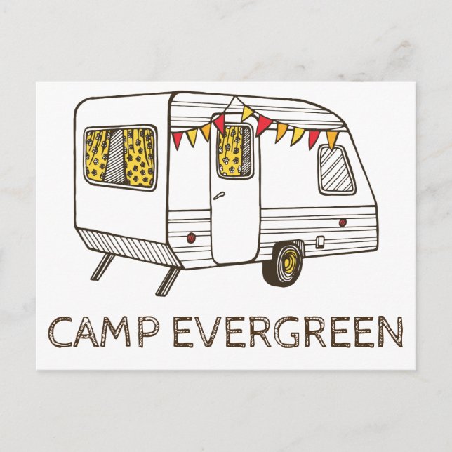 Custom Camp Postcard with Camper Trailer Caravan (Front)