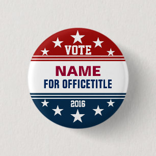 Custom Campaign Button Red, White Blue