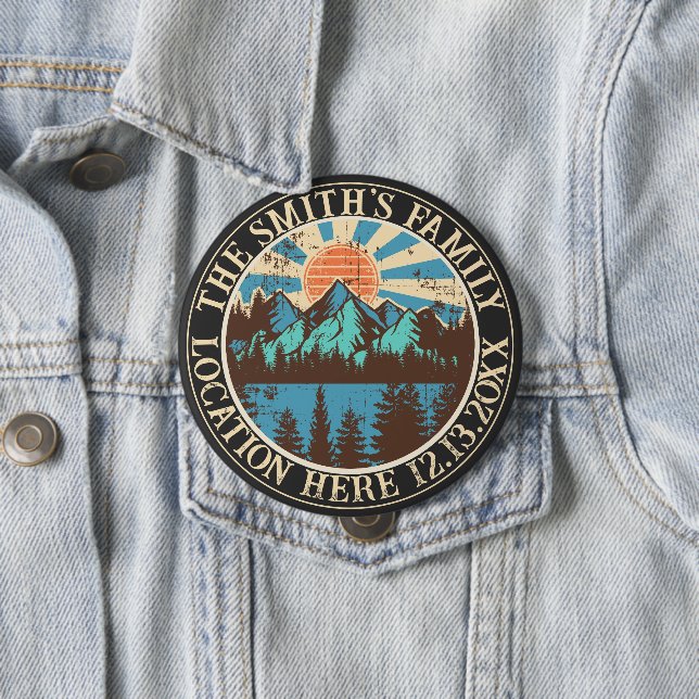 Custom camping team matching family reunion 10 cm round badge (In Situ)