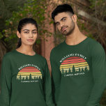 Custom Camping Trip Forest Sunset Long Sleeve T-Shirt<br><div class="desc">Cool matching family reunion long sleeve t-shirt for your group to wear to a picnic meetup in nature. These custom green long sleeved tees feature a beautiful vintage sunset over a forest of pretty trees under your personalised text.</div>