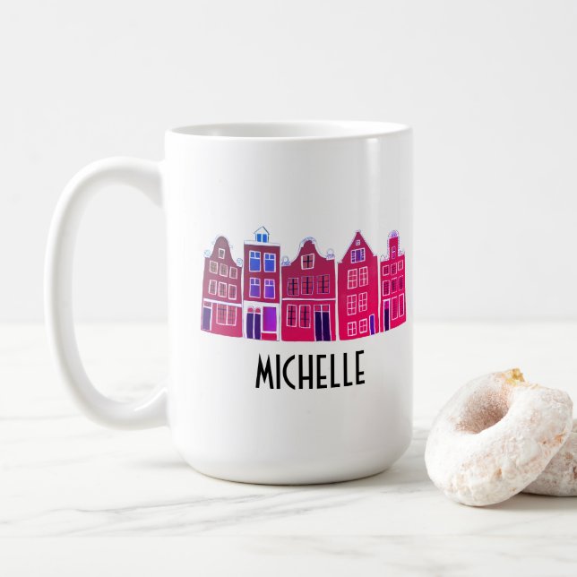 CUSTOM Canal Houses Row Amsterdam Holland Dutch Coffee Mug (With Donut)