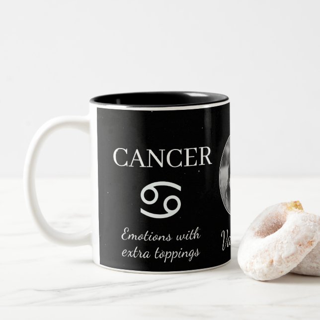 Custom Cancer Zodiac Mug with Name & Traits (With Donut)