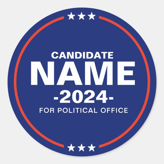 Custom Candidate Name Classic Round Sticker (Front)