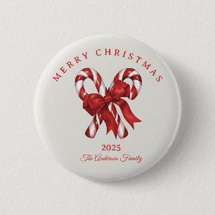 Custom candy cane Christmas red gift 6 Cm Round Badge