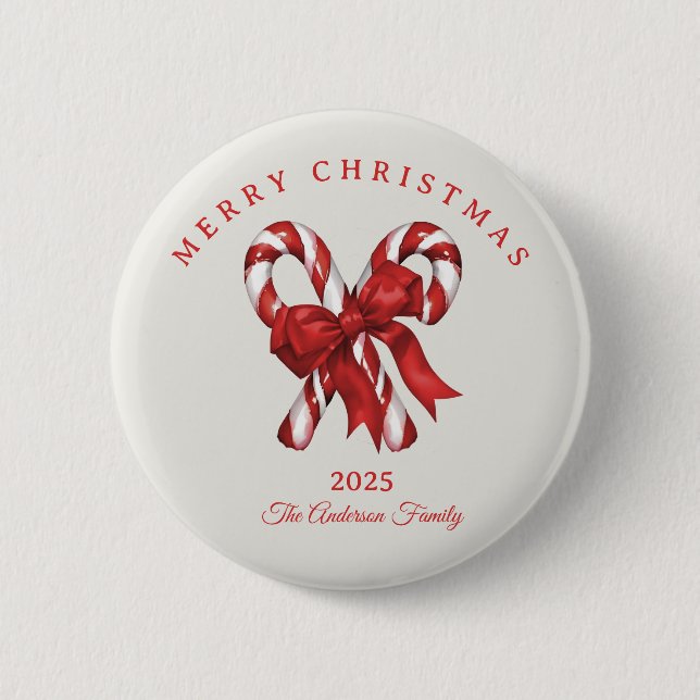 Custom candy cane Christmas red gift 6 Cm Round Badge (Front)
