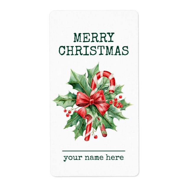 Custom Candy Cane Merry Christmas Gift Label (Front)