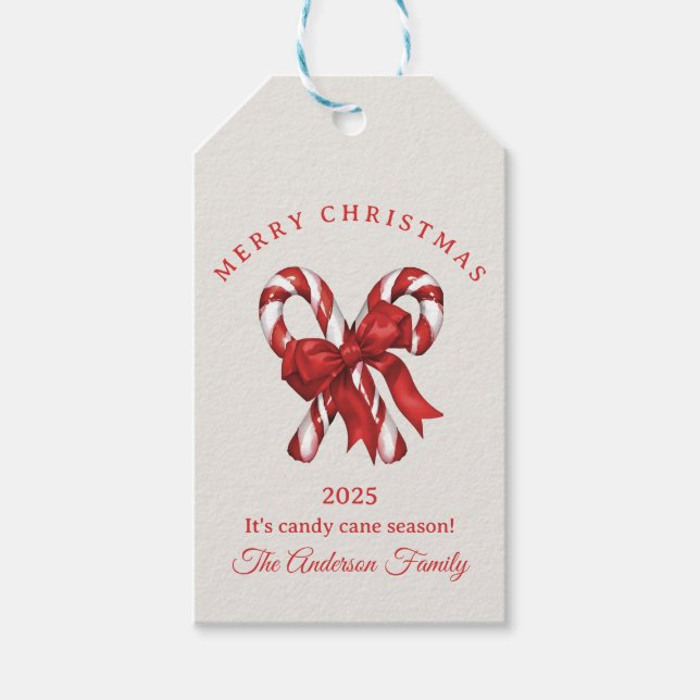 Custom candy cane merry Christmas red Gift Tags (Front)