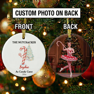 Custom Candy Cane Nutcracker Photo Christmas Ceramic Tree Decoration