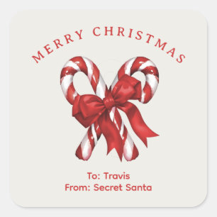 Custom candy canes with bow Christmas vibe gift Square Sticker