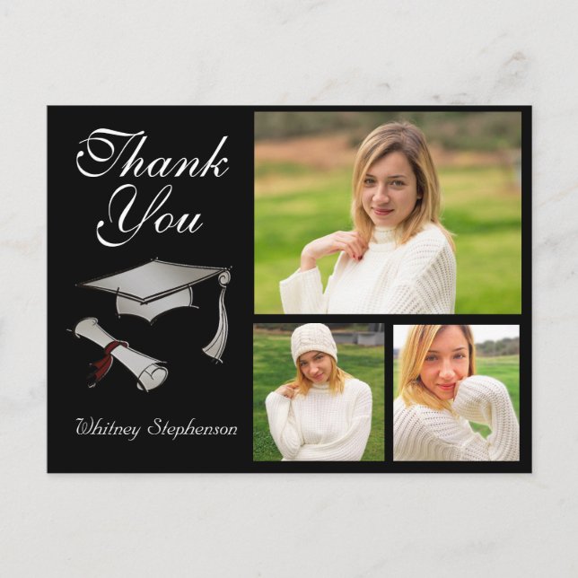 Custom Cap Graduation Thank You Card 3 Photos (Front)