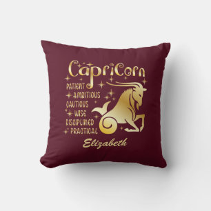 Custom Capricorn Zodiac Sign Gold Maroon Luxury Cushion