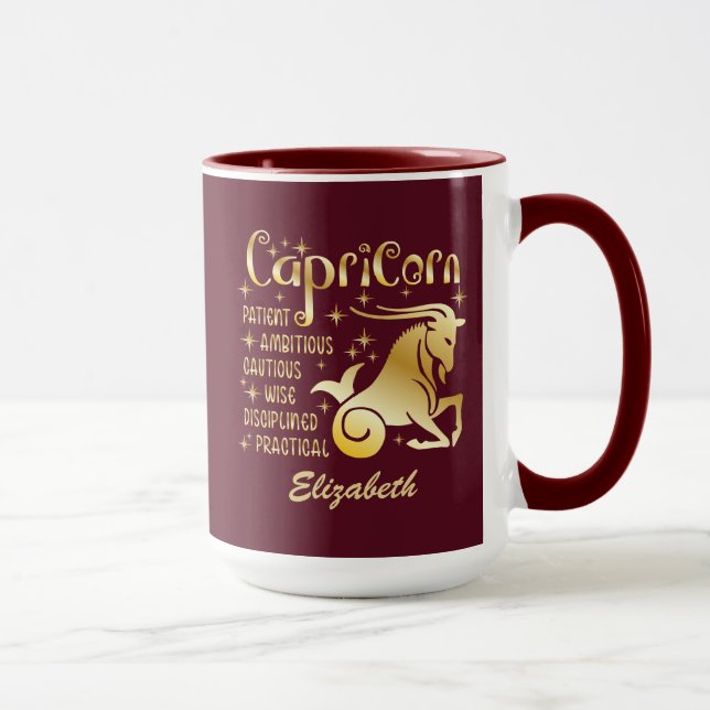 Custom Capricorn Zodiac Sign Gold Maroon Luxury Mug (Right)
