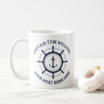Custom captain and boat name anchor coffee mug<br><div class="desc">Cup with your custom captain and boat name around an anchor with circular rope border</div>