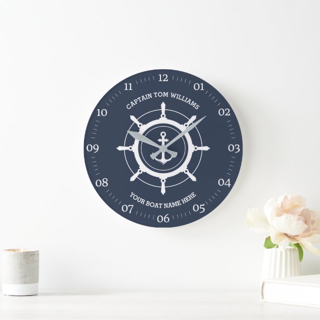 Custom captain and boat name anchor large clock (Home)