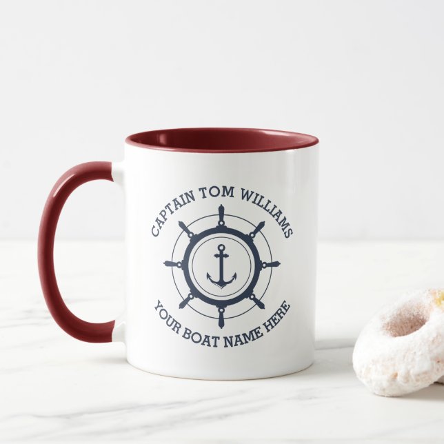 Custom captain and boat name anchor mug (With Donut)