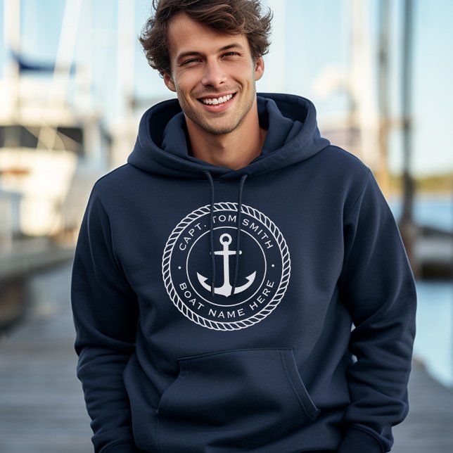 Custom captain and boat name anchor rope border hoodie (Custom captain and boat name anchor rope border hoodie)