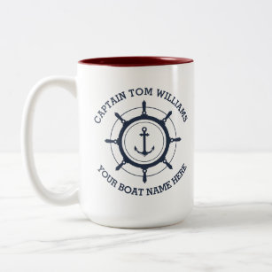 Custom captain and boat name anchor Two-Tone coffee mug