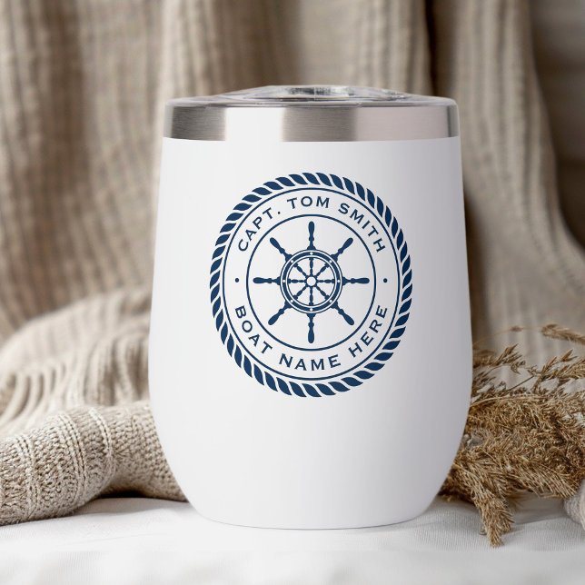 Custom captain boat name nautical ship's wheel (Custom captain boat name nautical ship's wheel thermal wine tumbler)