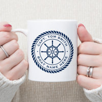Custom captain boat name nautical ship's wheel