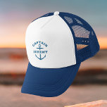 Custom Captain Boat Nautical Anchor Navy Ship Hat<br><div class="desc">Custom boat hat with a navy blue nautical anchor reading CAPTAIN and your personalised name. Great gift for a boating trip,  your own sail boat,  yacht,  or boat crew.</div>