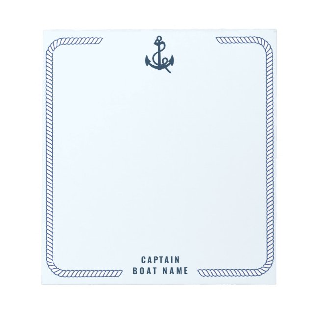 Custom Captain Boat Nautical Anchor Navy Ship Note (Front)
