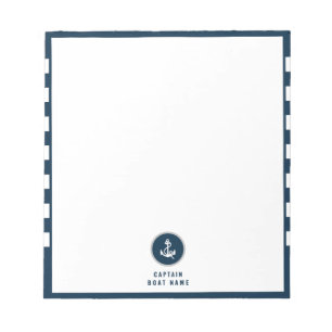 Custom Captain Boat Nautical Anchor Navy Stripes   Notepad