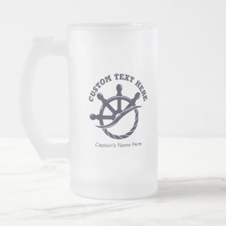 Custom Captain Boat Nautical Gift Frosted Glass Beer Mug