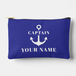 Custom Captain Name Anchor Blue Accessory Pouch