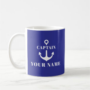 Custom Captain Name Anchor Blue Coffee Mug