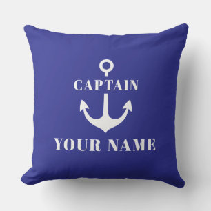 Custom Captain Name Anchor Blue Cushion