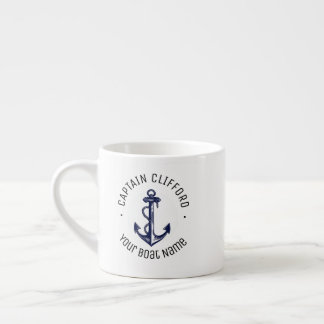 Custom Captain Name Boat Nautical Anchor Navy Espresso Cup